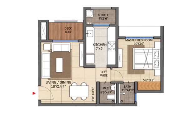 Floor Plan 1 BHK-Deck-479 Sq.ft.