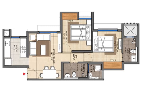 Floor Plan 2 BHK-540 Sq.ft.