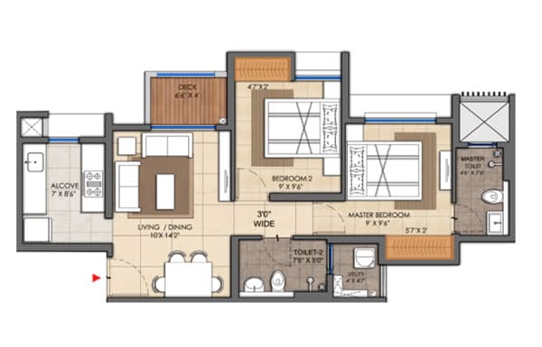 Floor Plan 2 BHK-Deck-572 Sq.ft.