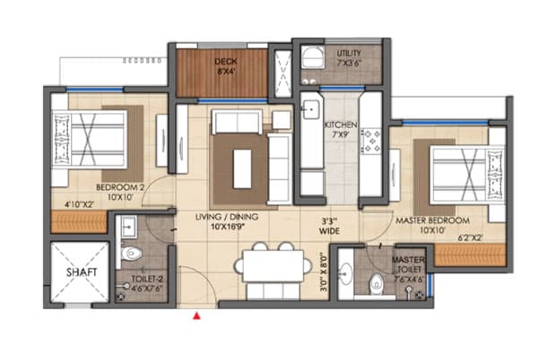 Floor Plan 2 BHK-Ultima Deck-656 Sq.ft.