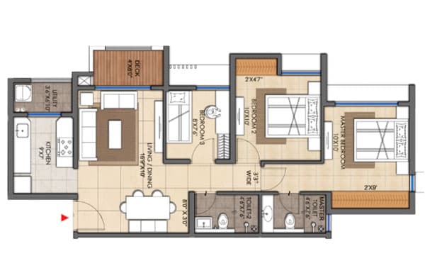 Floor Plan 3 BHK Optima-759 Sq.ft.